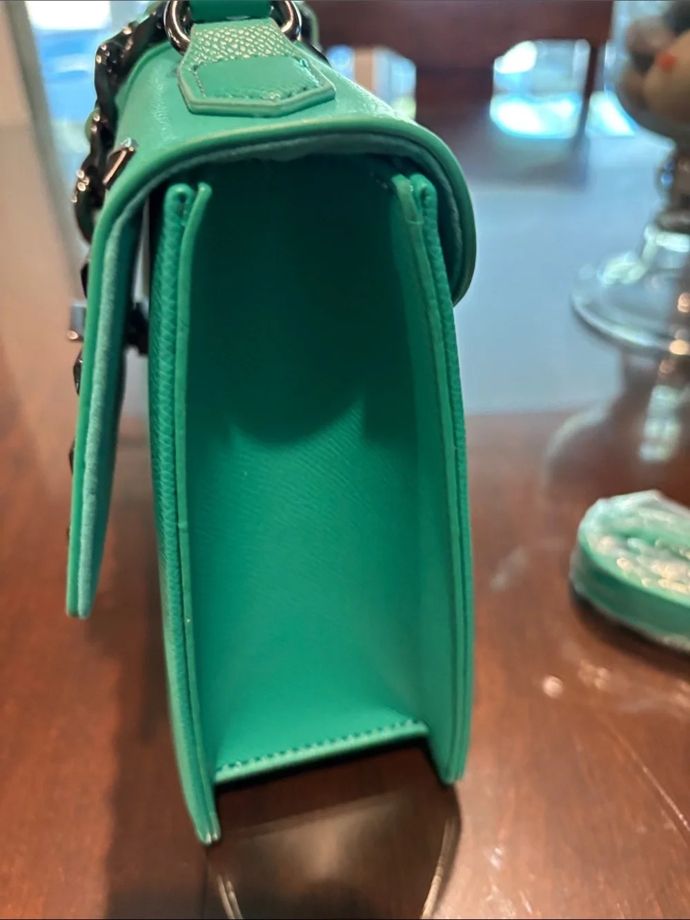 Badgley Mischka Teal Green Studded Top-Handle Satchel